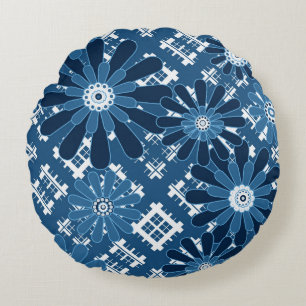 Coussins Ronds Abstrait moderne sans couture à damiers plaid bl f