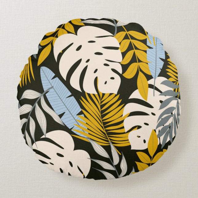 Coussins Ronds Abstrait motif sans faille avec des feuilles tropi (Devant)