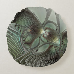Coussins Ronds Abstrait Olive Sage Vert Gris Art Fractal Fantaisi