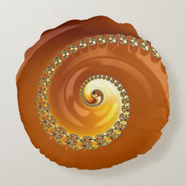 Coussins Ronds Abstrait or Orange Dégradé Spiral Fractal