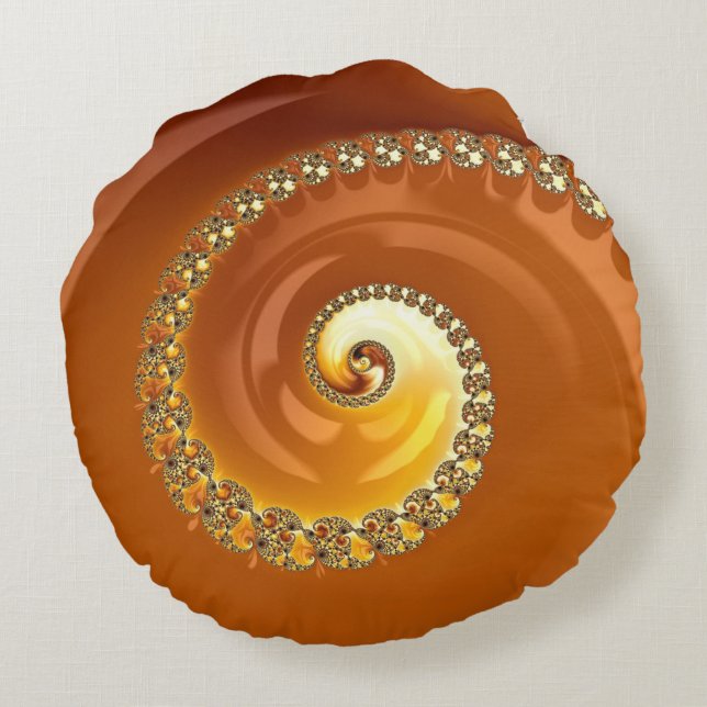 Coussins Ronds Abstrait or Orange Dégradé Spiral Fractal (Dos)
