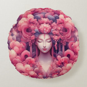 Coussins Ronds Abstrait oriental onirique Geisha nuages roses