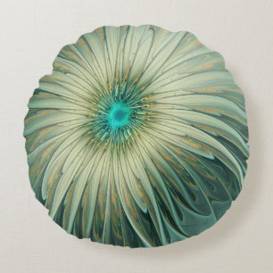 Coussins Ronds Abstrait Sage Green Imaginaire Fleur Fractal Art