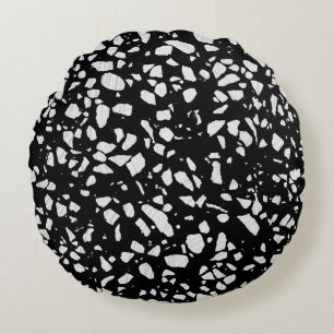 Coussins Ronds Abstrait Terrazzo Mosaic Motif noir et blanc
