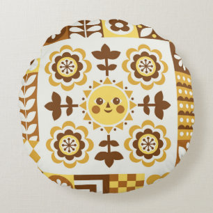 Coussins Ronds Abstraite main florale dessinée. Scandinave et fol