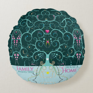 Coussins Ronds Accueil Famille Bienvenue Mat Arbre Vie Design Pet
