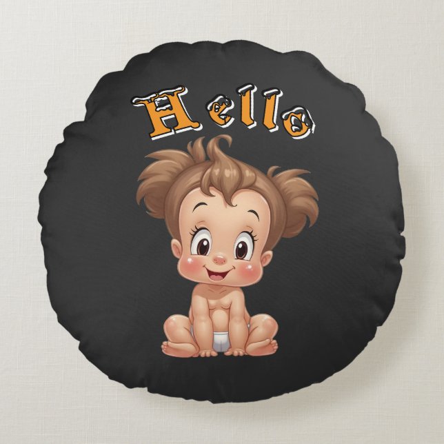 Coussins Ronds Adorable Cartoon Baby Sitting Cheerfully with Cute (Devant)