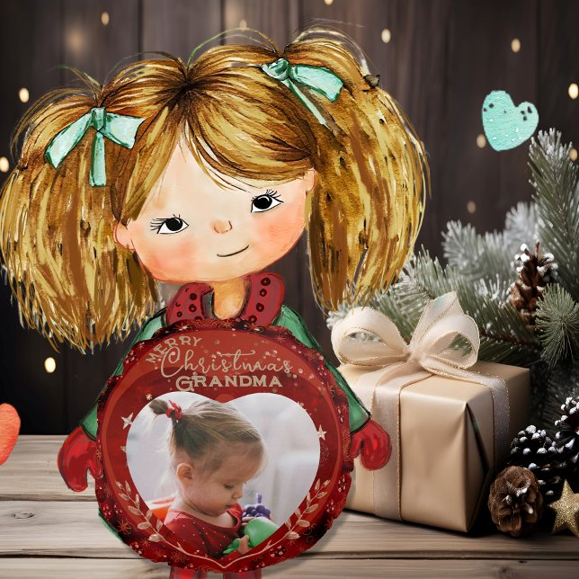 Coussins Ronds Adorable Grand-mère de Noël Rouge Photo (Adorable Christmas Grandma Red Photo Round Pillow)
