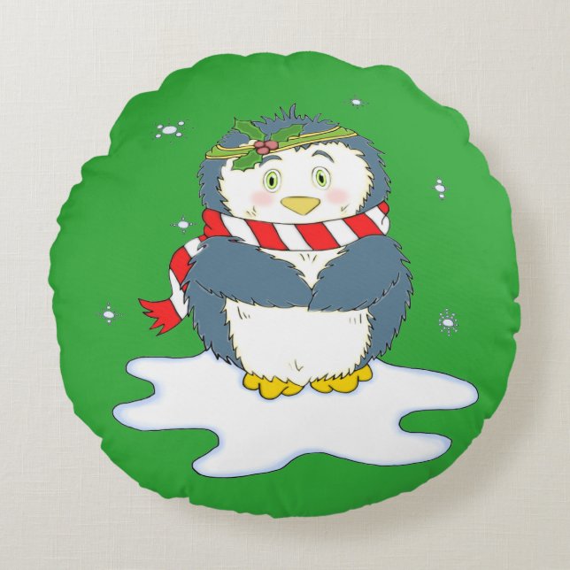 Coussins Ronds Adorable pingouin de Noël (Devant)