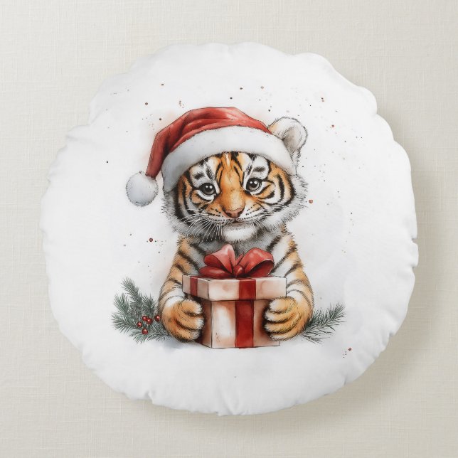 Coussins Ronds adorable série de Noël animal Baby Tiger (Devant)