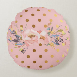 Coussins Ronds Adorables Faux Gold Fleurs à pois