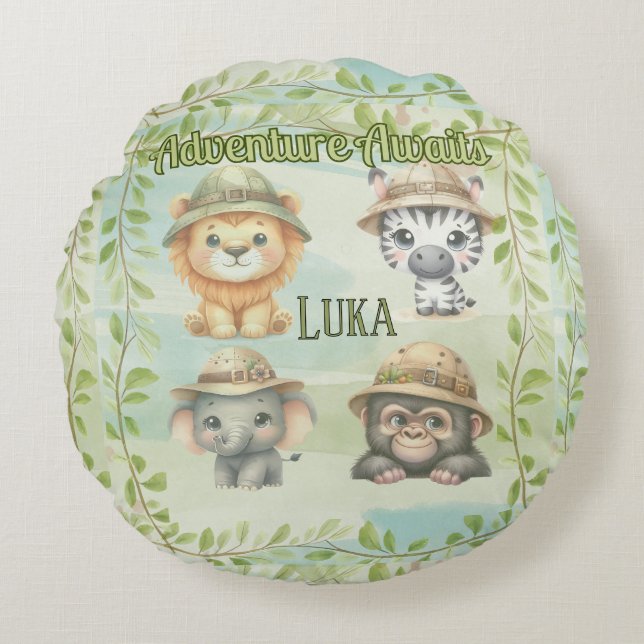 Coussins Ronds Adventure Awaits Personalize Safari Woodlands  (Devant)