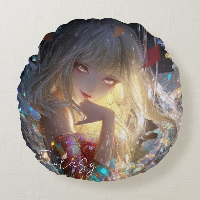 Coussins Ronds Aesthetic / Dark Fantasy Girl (Devant)