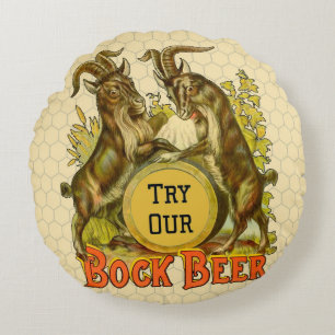 Coussins Ronds Affiche de bière Bock vintage : Antique Goat Saloo