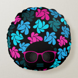 Coussins Ronds Afro Diva Turquoise & Hot Pink
