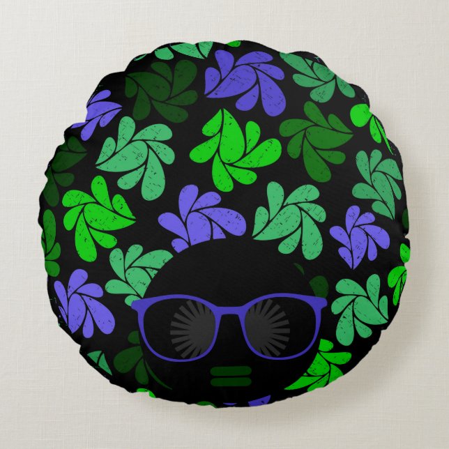 Coussins Ronds Afro Diva Vert & Bleu (Devant)