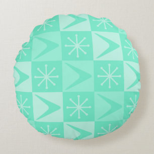 Coussins Ronds Age atomique À damiers Boomerangs Mint Green