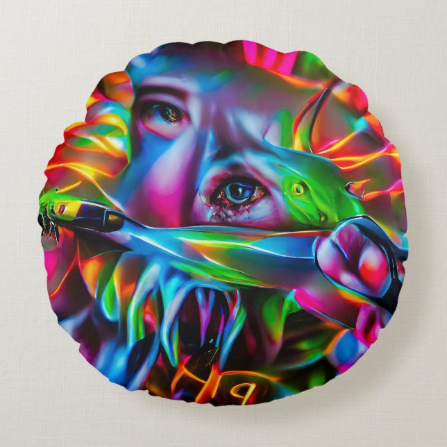 Coussins Ronds Aichmophobie : Art Surréel Vivid (Devant)