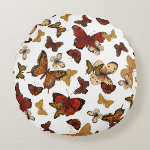 Coussins Ronds Ailes Chuchotantes – Papillons sur Fond Blanc