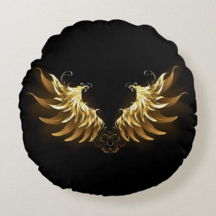 Coussins Ronds Ailes d'Ange d'or sur arrière - plan noir