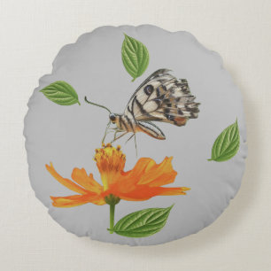 Coussins Ronds "Ailes gracieuses : Un papillon en fleurs