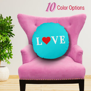 Coussins Ronds AIMER Aqua Blue Je t'aime Romantique chic Turquois