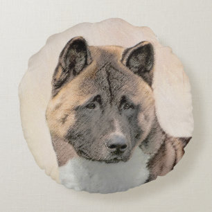 Coussins Ronds Akita Peinture - Cute Original Chien Art