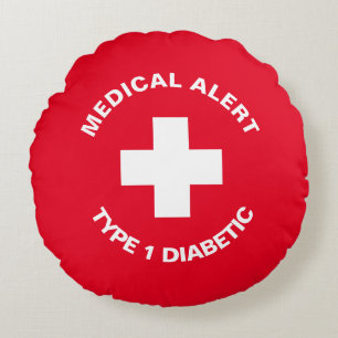 Coussins Ronds Alerte Médicale personnalisée rouge diabétique