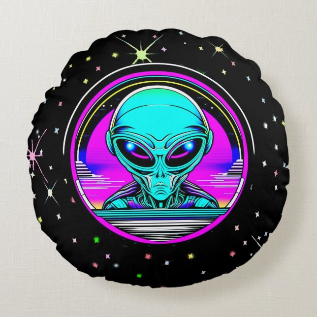 Coussins Ronds Alien extra-terrestre volant un OVNI (Devant)