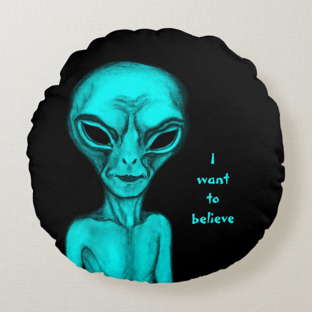 Coussins Ronds Alien, je veux croire (Devant)