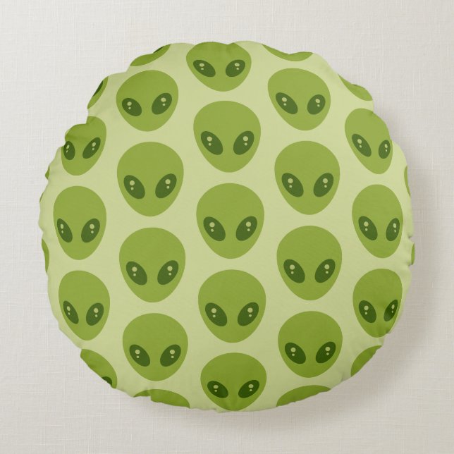 Coussins Ronds Alien vert mignon en tête de Motif (Devant)