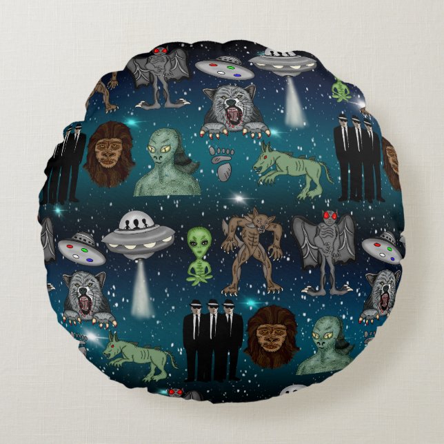 Coussins Ronds Aliens OVNI Chupacabra Bigfoot Cryptids (Devant)