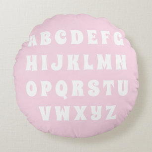 Coussins Ronds Alphabet Abc motif rose blanc réversible pépinière