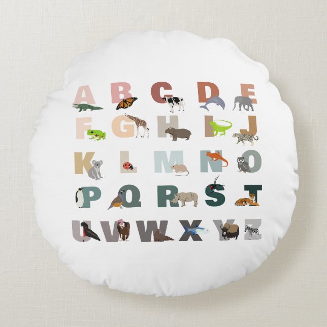 Coussins Ronds Alphabet mignon Animaux ABC (Devant)