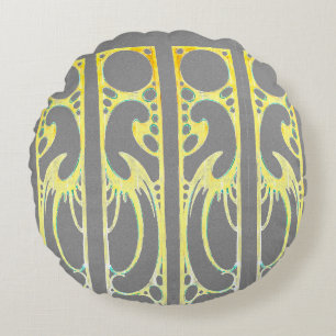 Coussins Ronds Alphonse Mucha Art nouveau gris abstrait