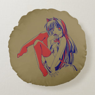 Coussins Ronds Américain Manga Neko Catgirl Kawaii Anime
