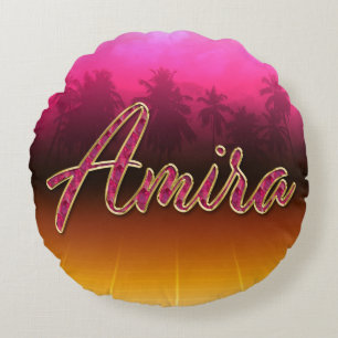Coussins Ronds Amira prénom nom oreiller rose doré
