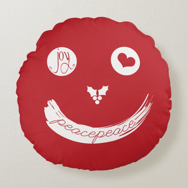 Coussins Ronds Amour Paix Joie Amusante Smiley Face Noël (Devant)