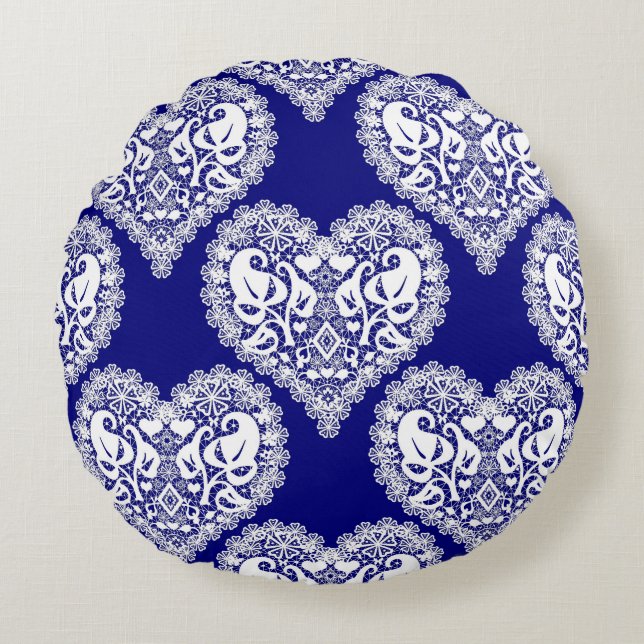 Coussins Ronds Amour sans couture Valentines Jour marine blanche  (Devant)