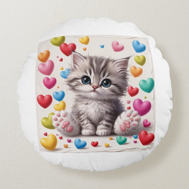 Coussins Ronds amoureux des chats (Devant)