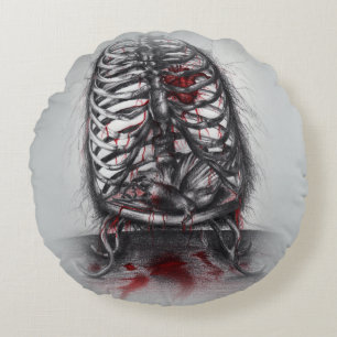 Coussins Ronds Anatomie de cage vide Oiseau Cœur Art Horreur Surr
