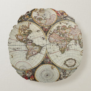 Coussins Ronds Ancienne carte des hémisphères du monde. Créé par