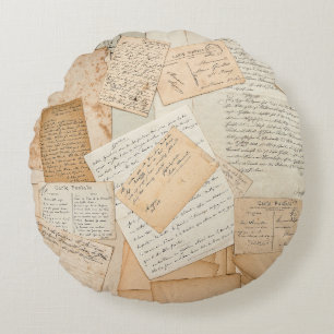 Coussins Ronds Anciennes lettres, manuscrits, cartes postales vin