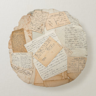 Coussins Ronds Anciennes lettres, manuscrits, cartes postales vin