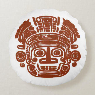 Coussins Ronds Ancient Mayan Sun God Mask Tribal Art
