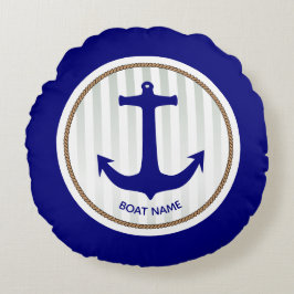 Coussins Ronds Ancre Bleue Marine Nautique avec rayures