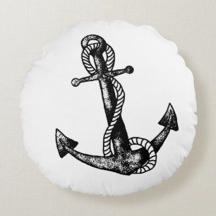 Coussins Ronds Ancre Nautilique Noir et blanc