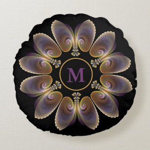 Coussins Ronds Ange Abstraite ailes Mandala Monogramme fractal