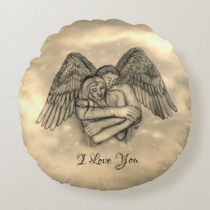 Coussins Ronds Ange Eros amoureux , je t'aime