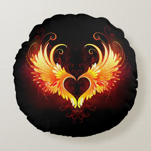 Coussins Ronds Angel Fire Heart with Wings (Devant)